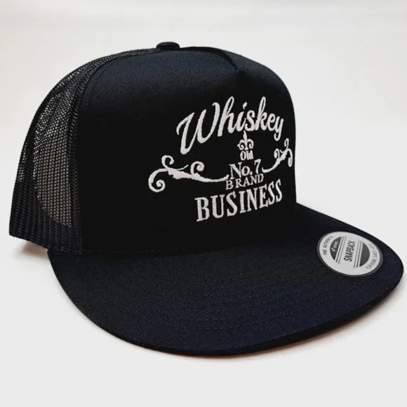 Classic Retro Vintage Style Whiskey Business Flat Bill Trucker Mesh Snapback Cap - Picture 4 of 5